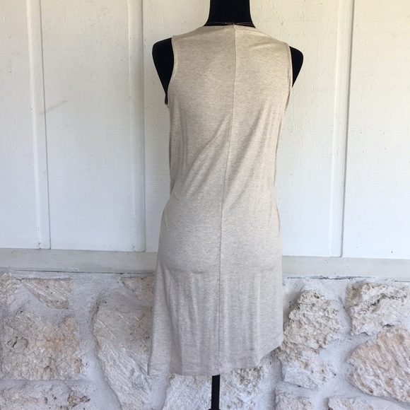 Oatmeal Midi vneck asymetrical dress - Picture 2 of 3